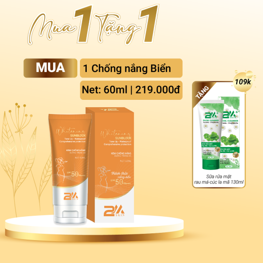 [COMBO] 2M SKIN kem chống nắng dưỡng trắng da đa chức năng SPF50+ PA+++ TẶNG sữa rửa mặt 109k