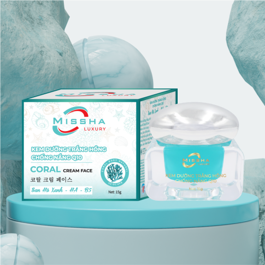 Missha kem dưỡng trắng hồng chống nắng Q10 San hô xanh - HA - Vitamin B5 15g