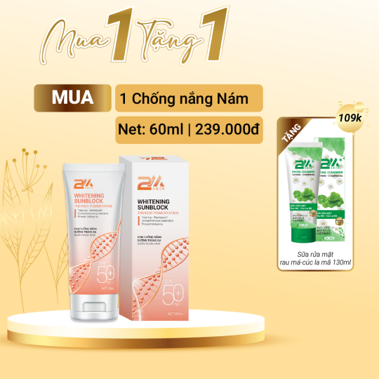 2M SKIN kem chống nắng dưỡng trắng da ngăn ngừa nám SPF50+ PA+++ TẶNG sữa rửa mặt 109k