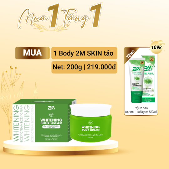 [COMBO] 2M SKIN kem dưỡng body trắng da toàn thân vi tảo thảo mộc 200g TẶNG tẩy tế bào da chết