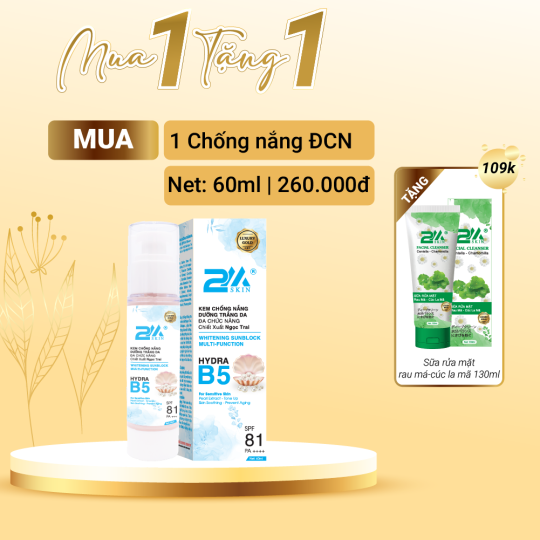 2M SKIN kem chống nắng dưỡng trắng da đa chức năng SPF81+ PA++++ TẶNG sữa rửa mặt 109K