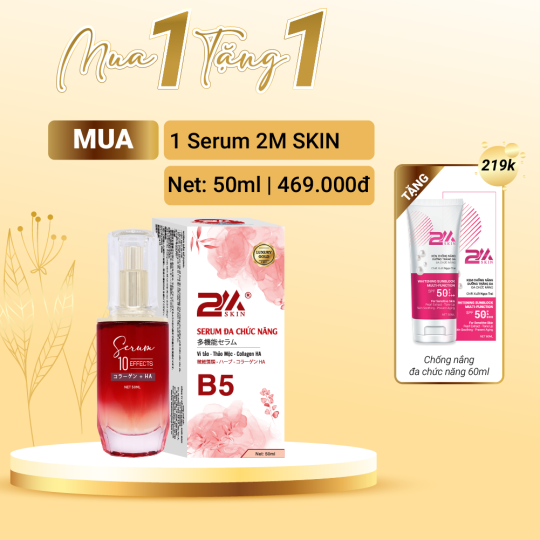 [COMBO] 2M SKIN serum đa chức năng cao cấp vi tảo thảo mộc collagen HA 50ml TẶNG kem chống nắng 219k